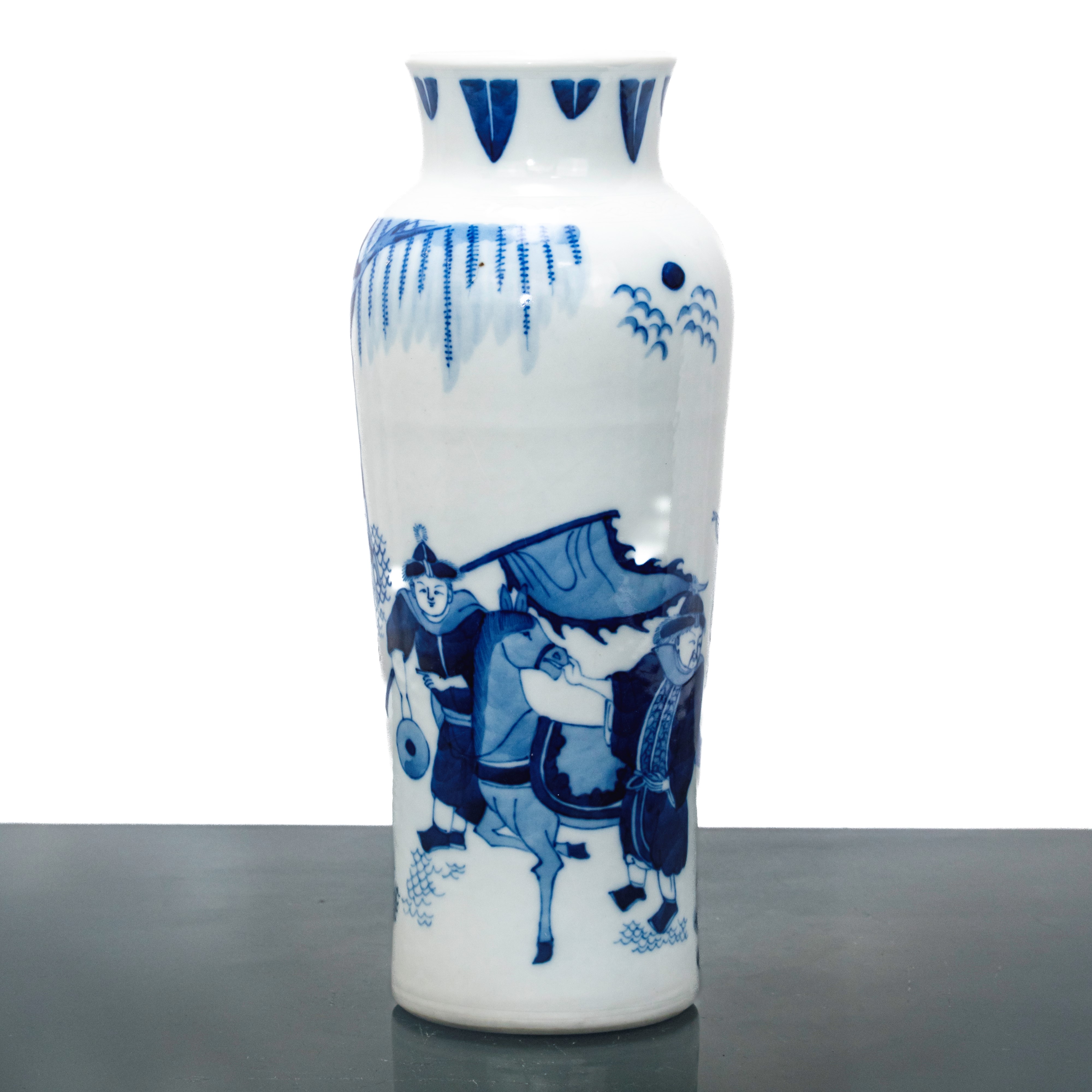 Vaso Blu e Bianco con Scene di Vita