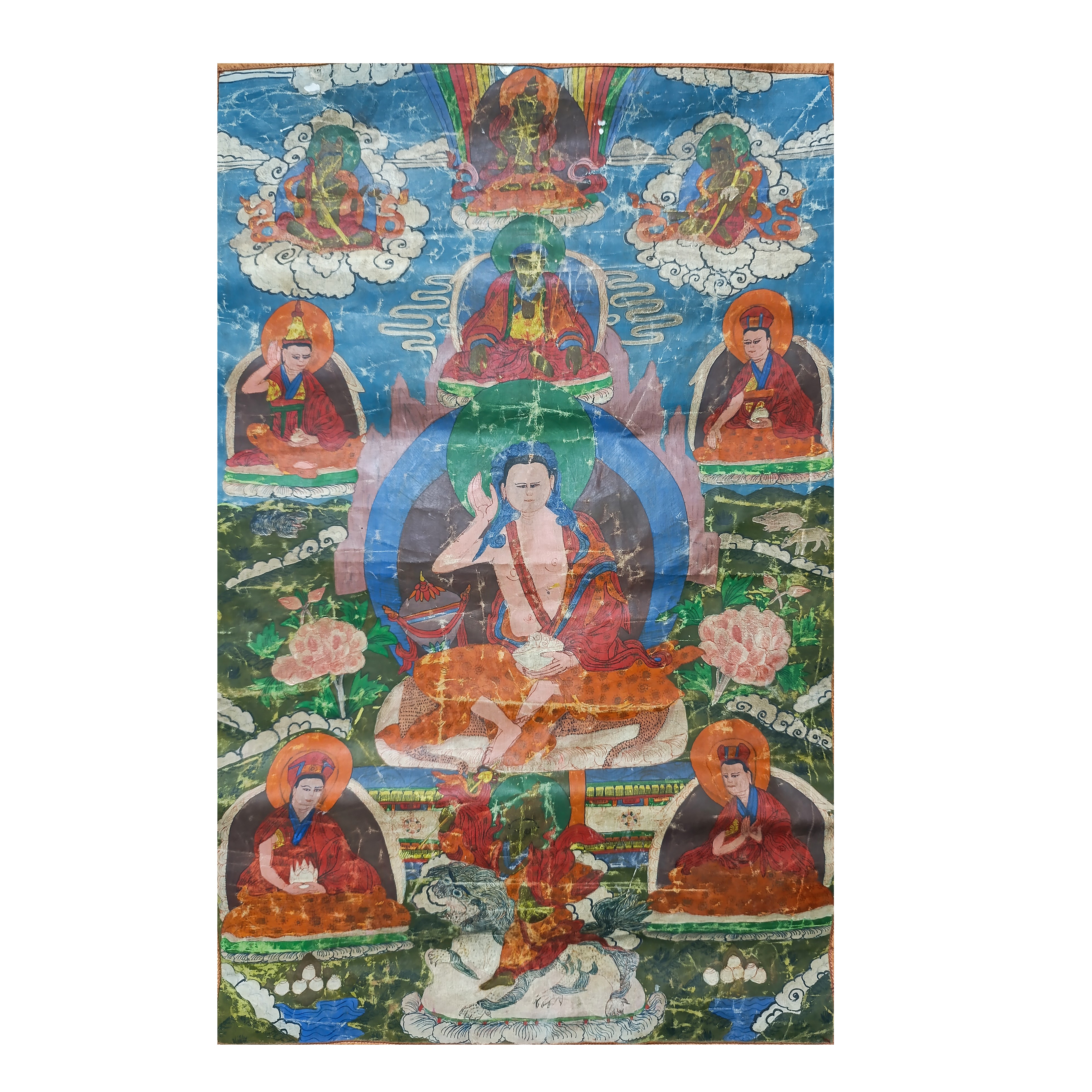Thangka su Stoffa con al Centro Buddha ed Intorno Altre Divinità