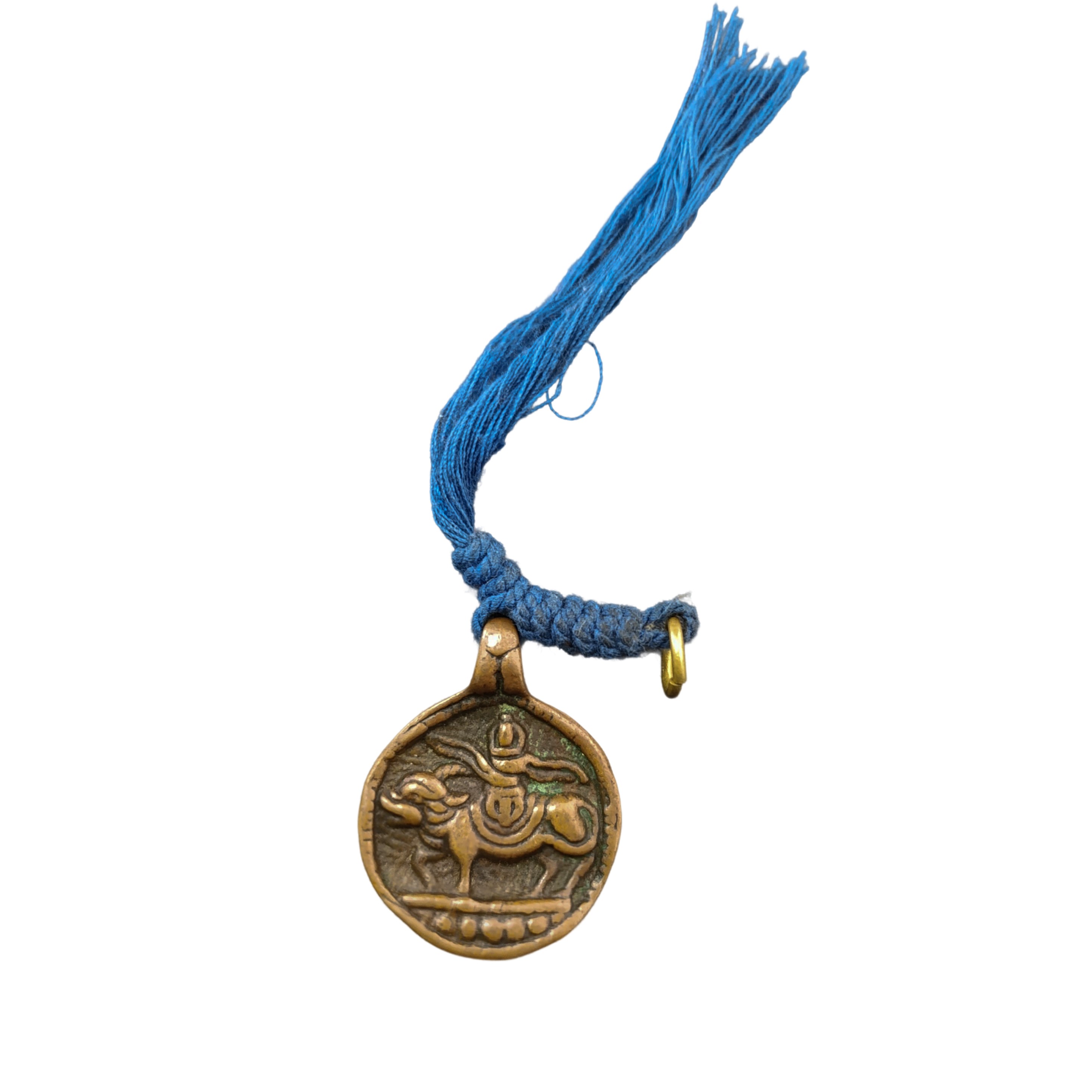 Coppia di amuleti rotondi in rame tibetano