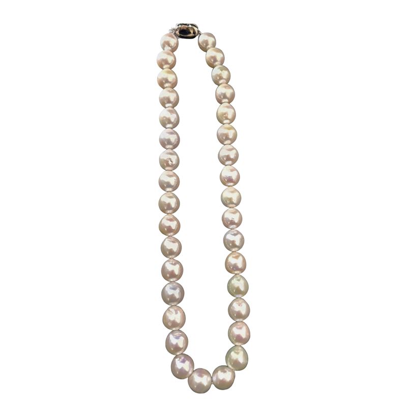 Collana in Perle Naturali Cinesi con Susta in Metallo Argentato