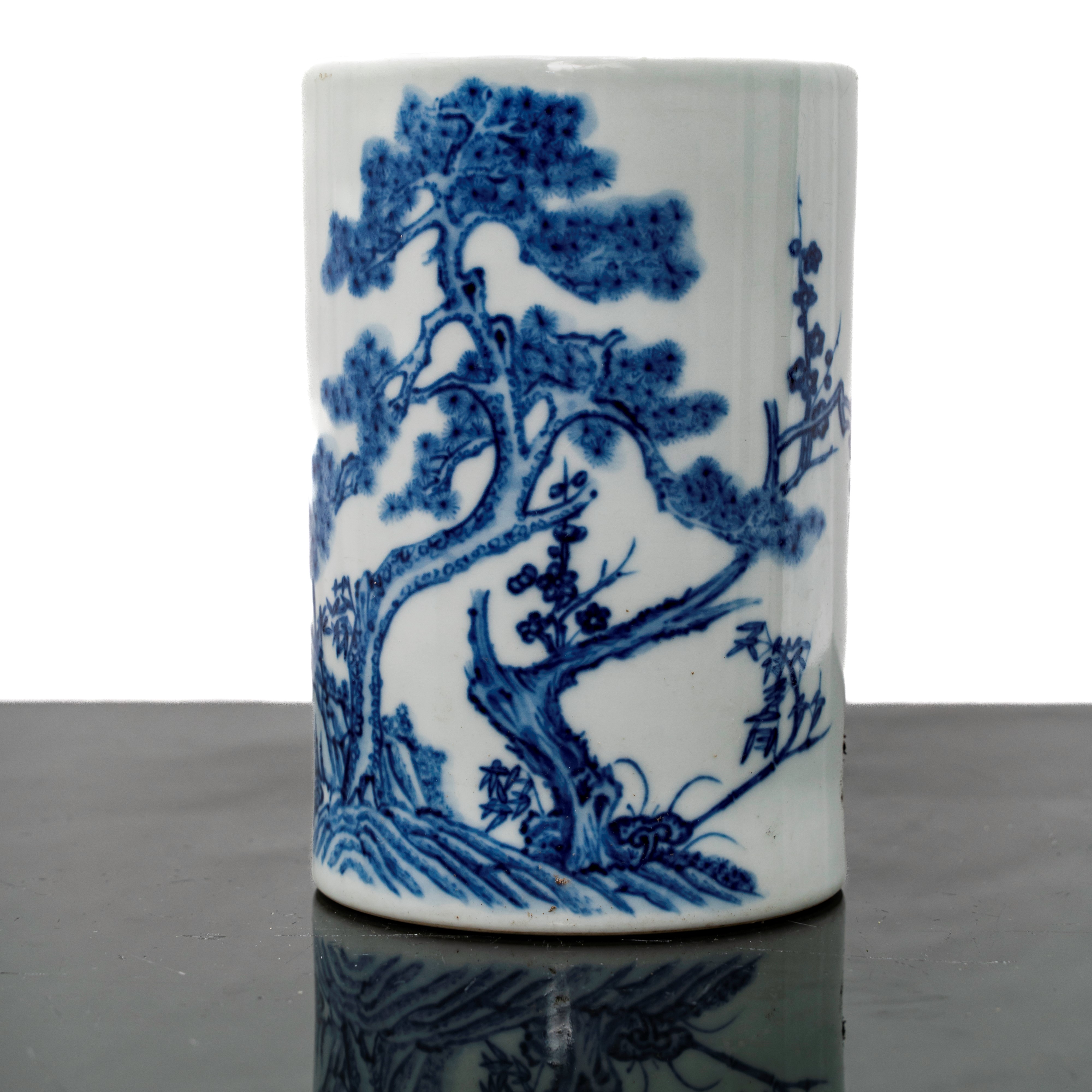Vaso Cilindrico in Porcellana Bianca e Blu