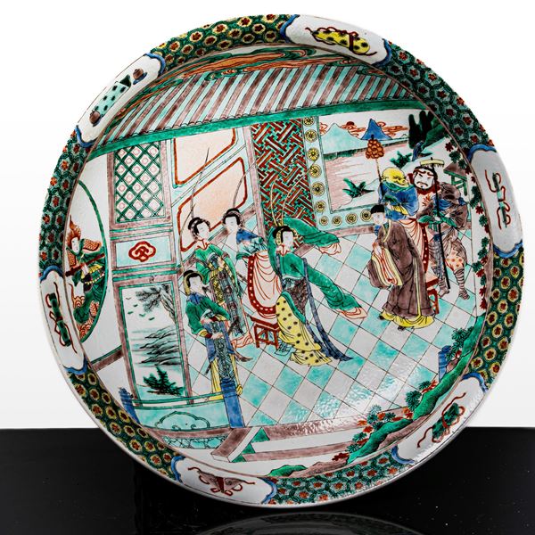 Large Chinese porcelain plate depicting deities and sages