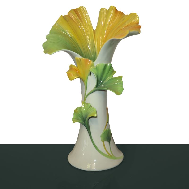 Franz Porcelain - Vaso in Porcellana con Calle Gialle e Foglie Verdi