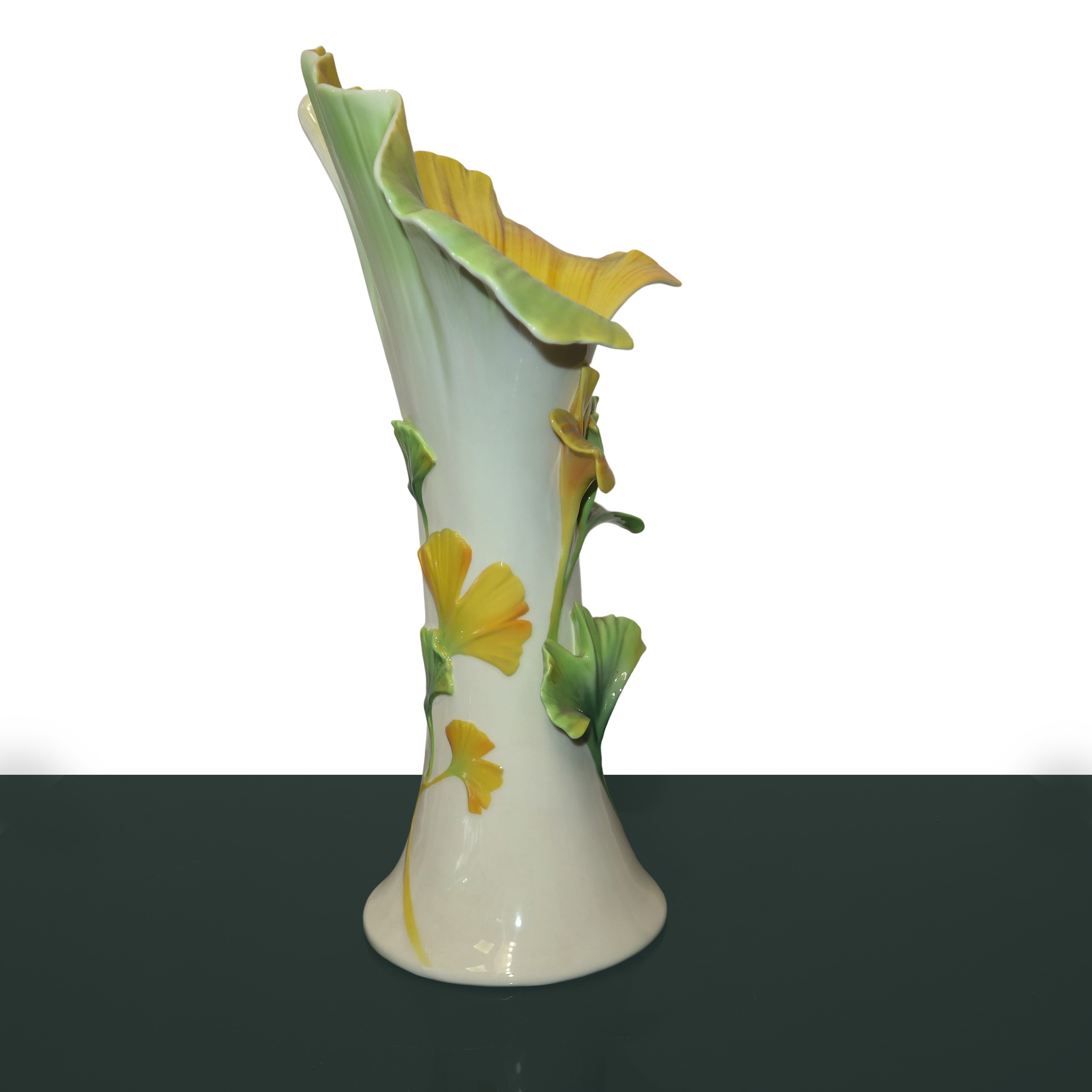 Franz Porcelain - Vaso in Porcellana con Calle Gialle e Foglie Verdi