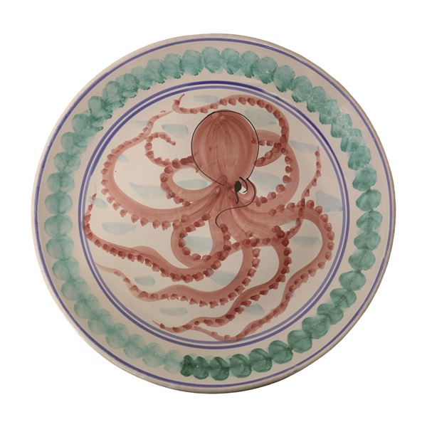 Coop Ceramiche  Santo Stefano di Camastra - Grande piatto in ceramica di Santo Stefano di Camastra policromo con raffigurazione di un polpo