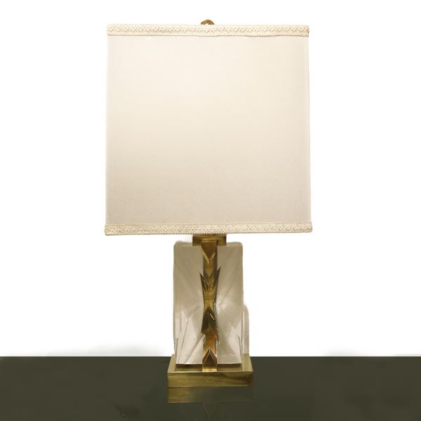Lampada da tavolo in ottone e vetro acrilico