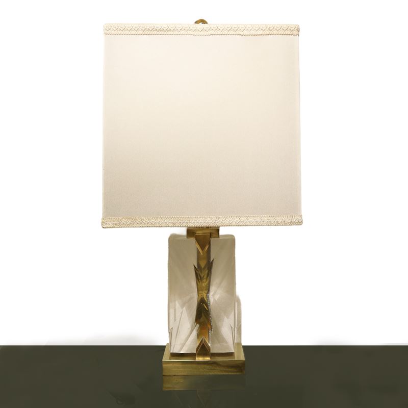 Lampada da Tavolo in Ottone e Vetro Acrilico