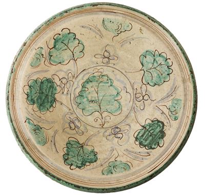 Grande Piatto Decorativo in Ceramica con Raffigurazione di Foglie