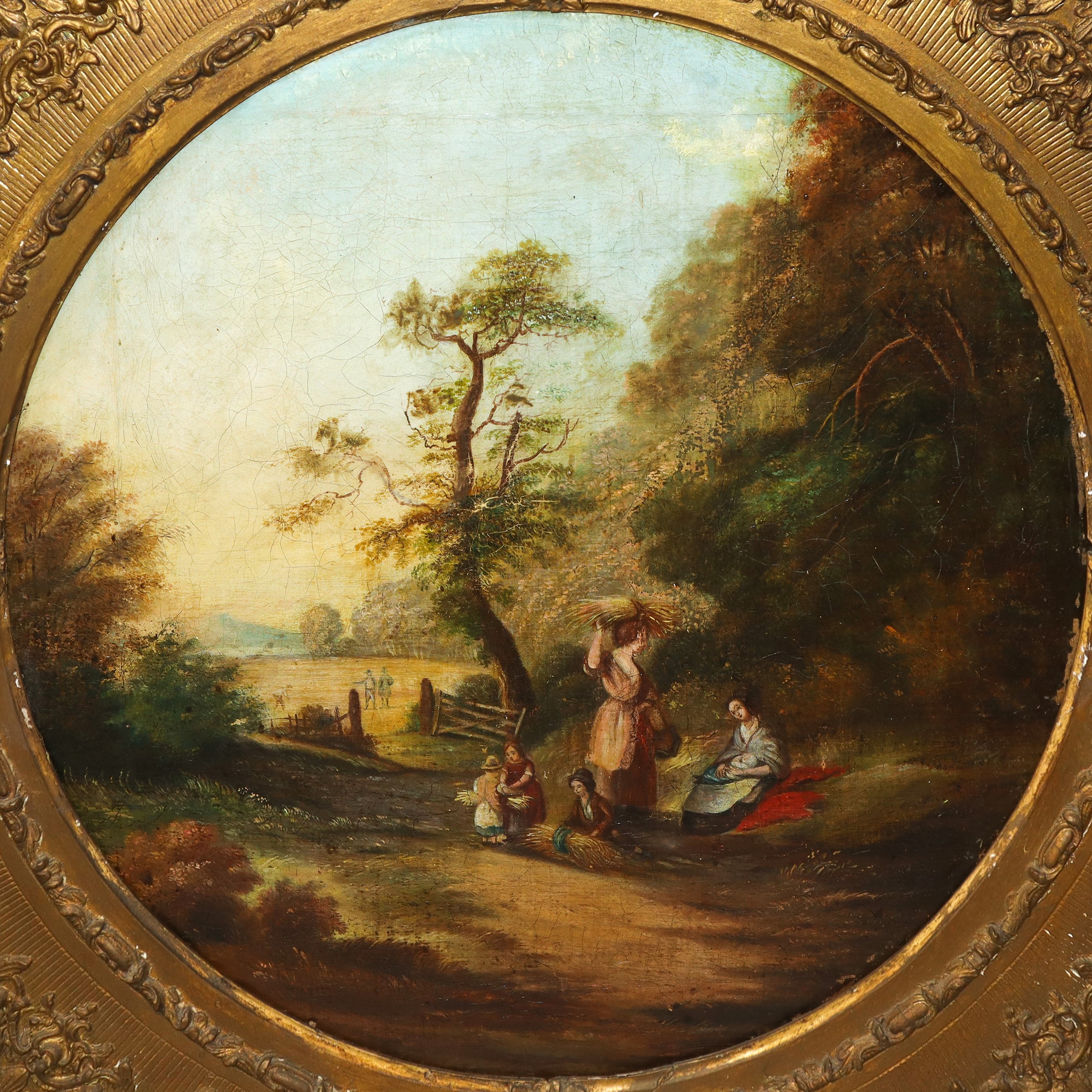 Paesaggio campestre con personaggi intenti nella raccolta del grano