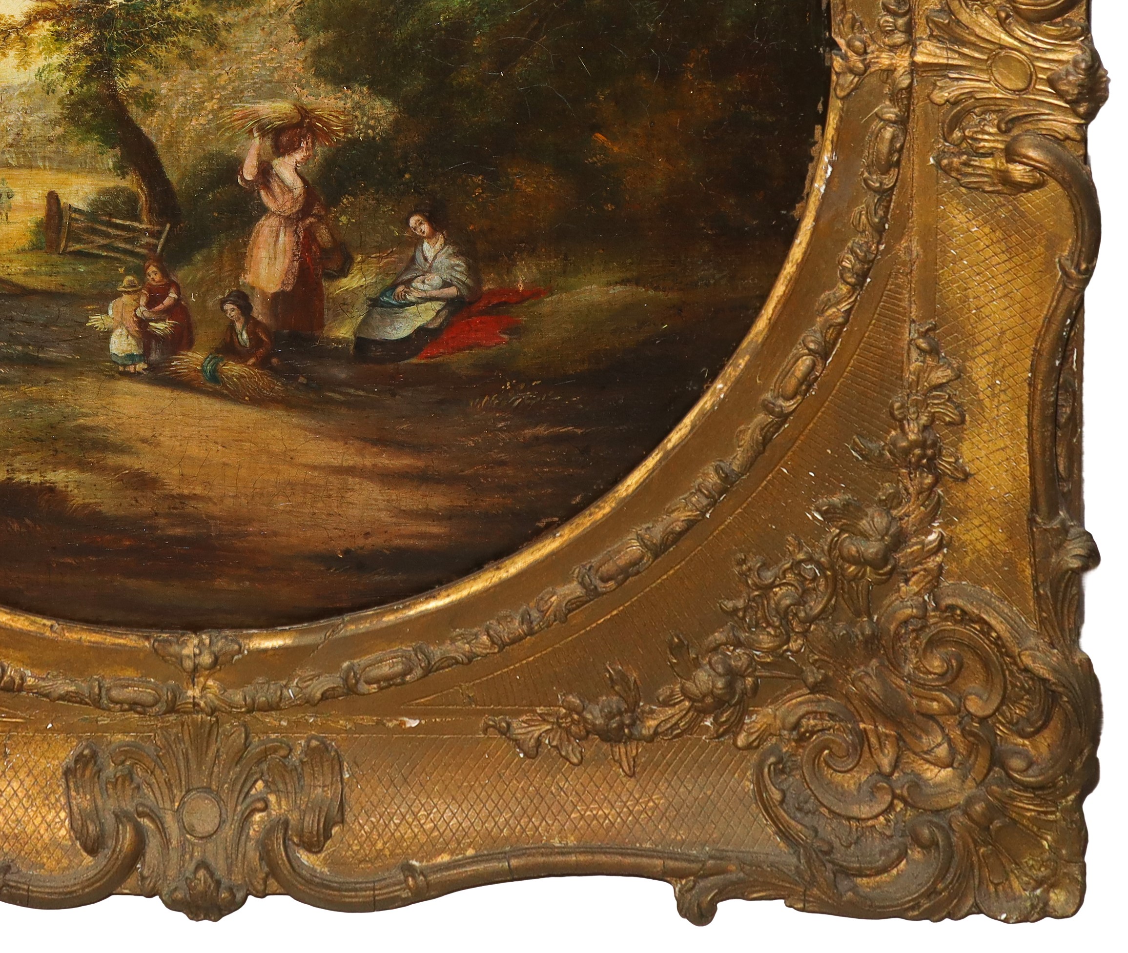 Paesaggio campestre con personaggi intenti nella raccolta del grano