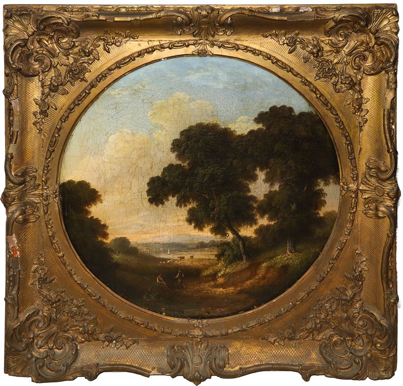 Paesaggio campestre con personaggi e armenti