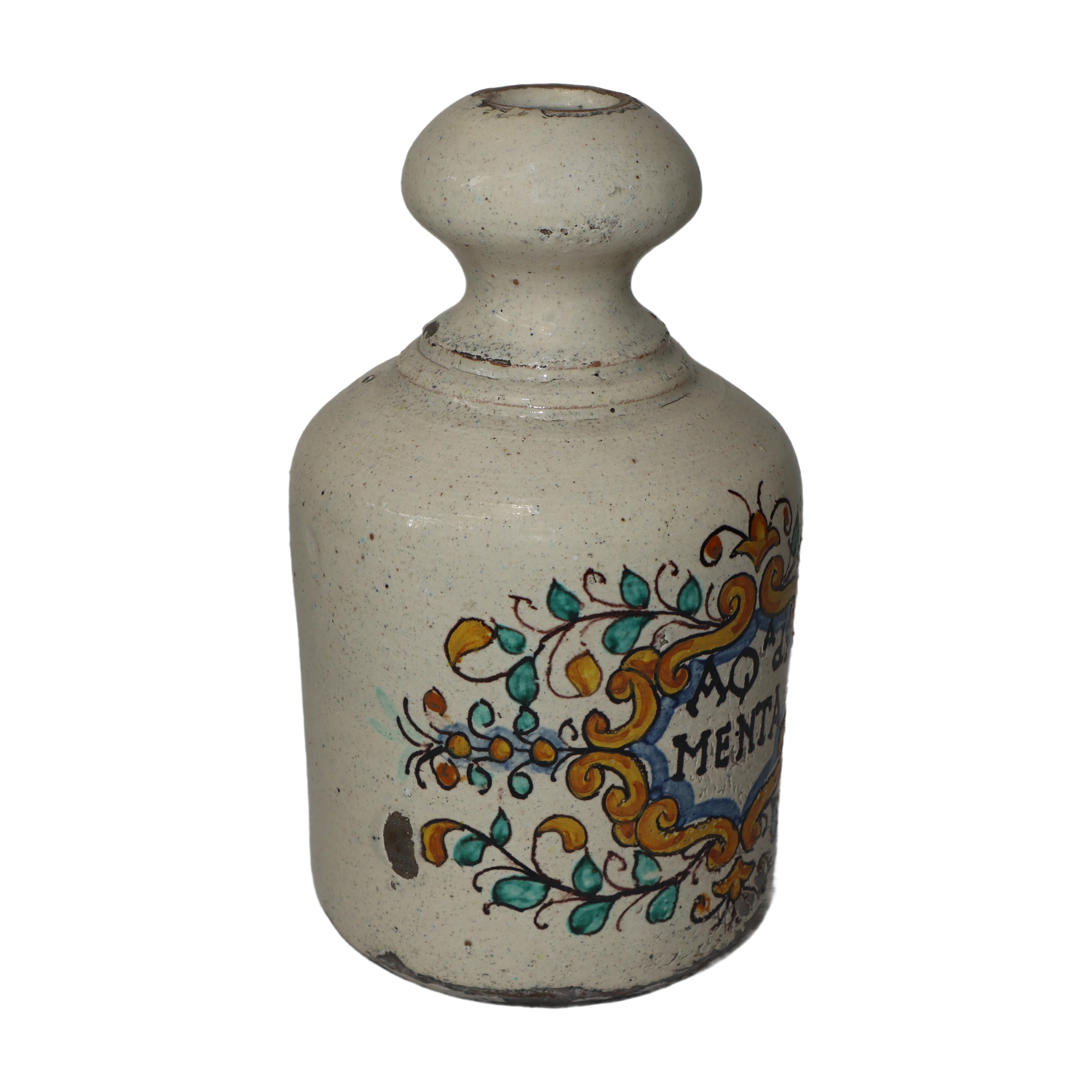 Coppia di bottiglie da farmacia, acqua di lino ed acqua di menta