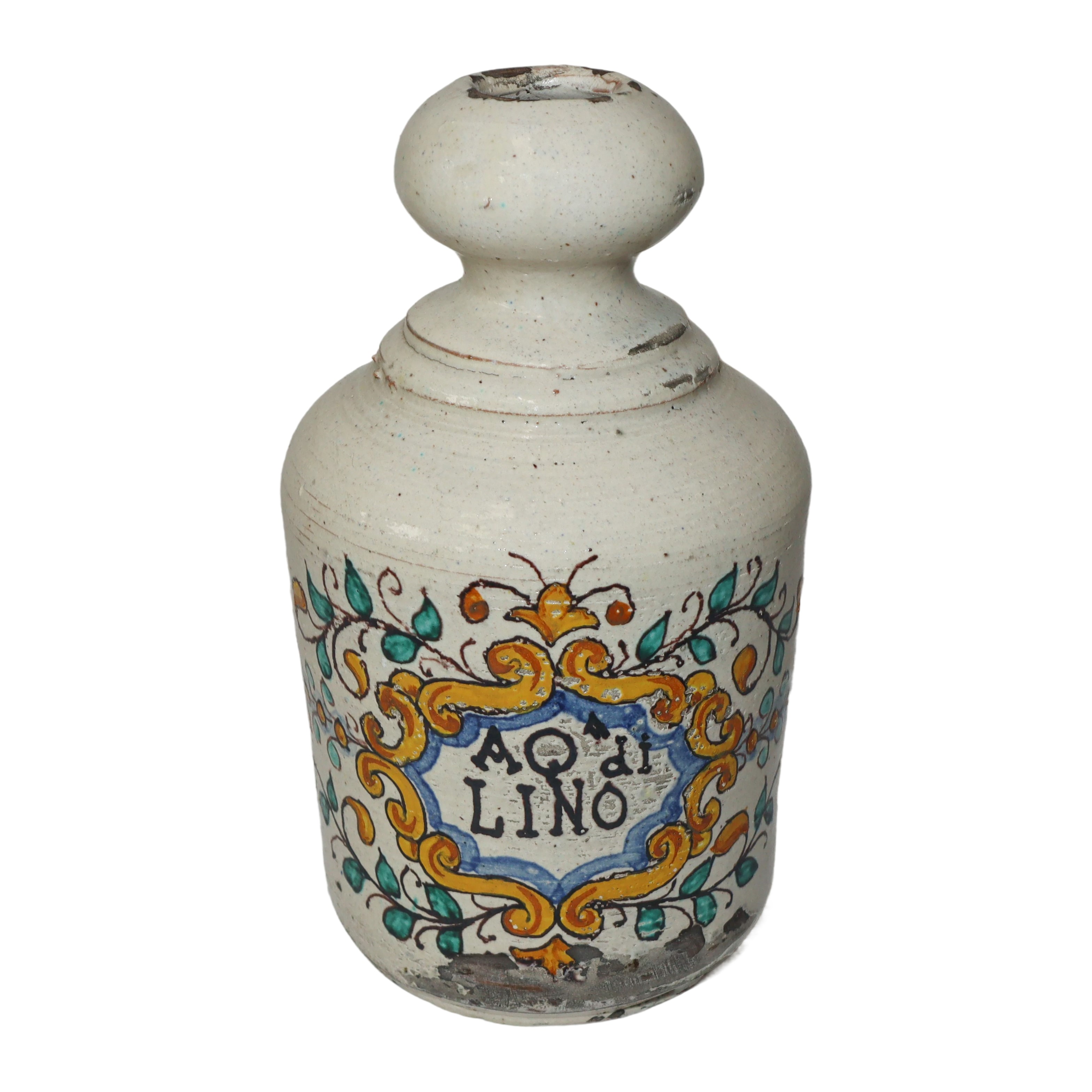 Coppia di bottiglie da farmacia, acqua di lino ed acqua di menta