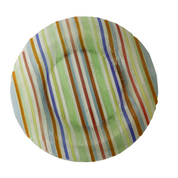 Large Murano glass centerpiece plate with stripes of different colors