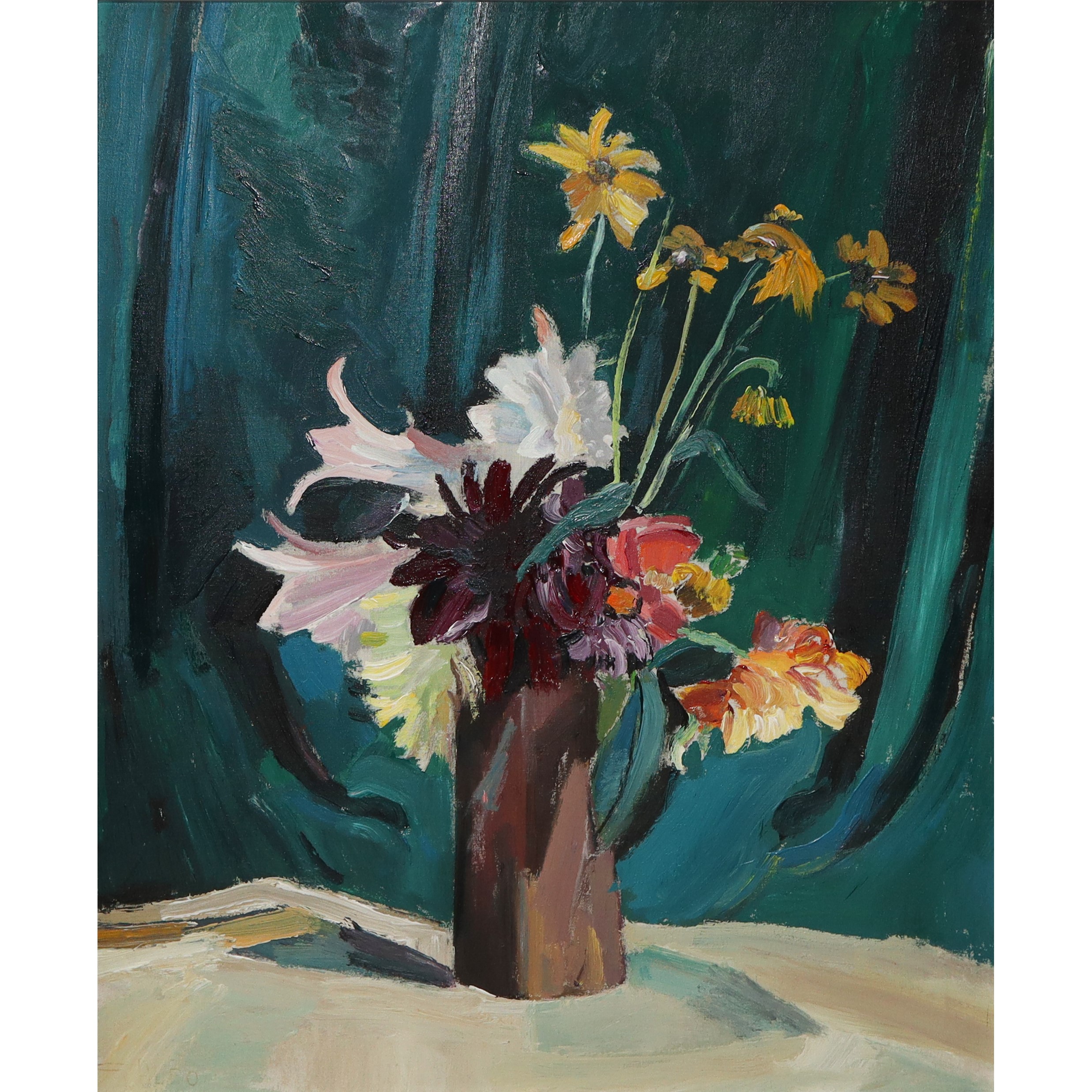 Vaso di fiori, h 60 cm (entro cornice h 85 cm), misure 49×75 cm