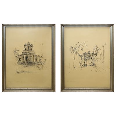 Prospetto di Sant'Agata al carcere, Catania; Portale di villa Cerami, Catania (coppia di stampe, ...