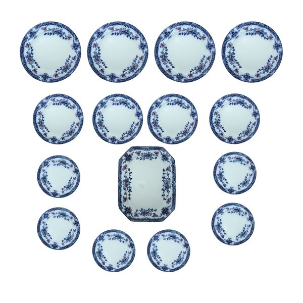Burleigh  Ware - Set of 15 porcelain wall plates with floral decorations in shades of blue.
