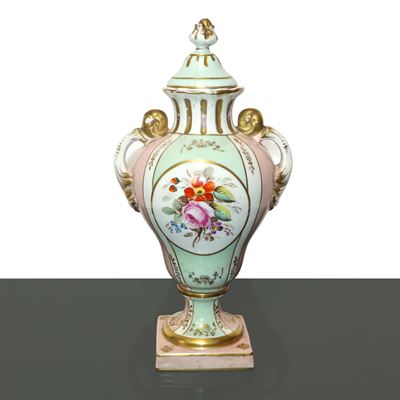 Vaso poutiche policromo a motivi floreali, h cm 32