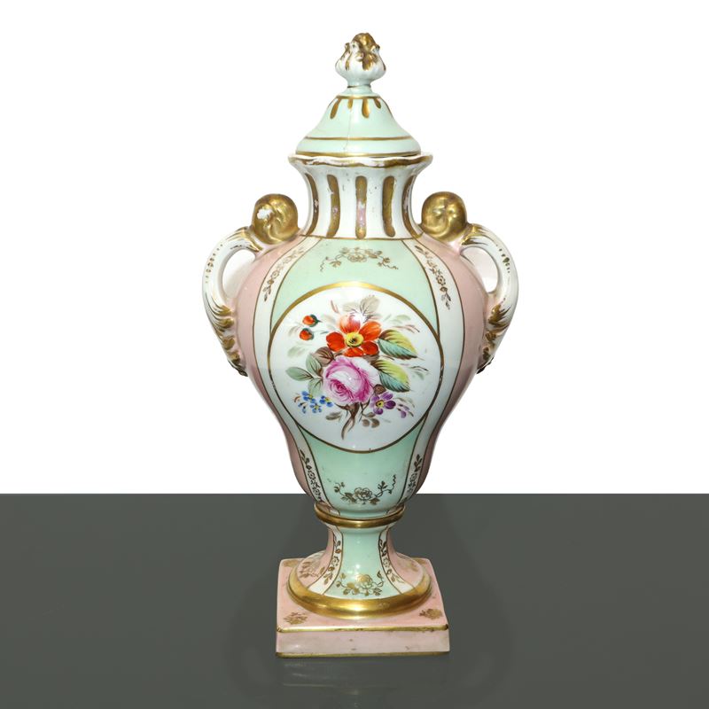 Sevres Porcellana - Vaso Poutiche Policromo a Motivi Floreali