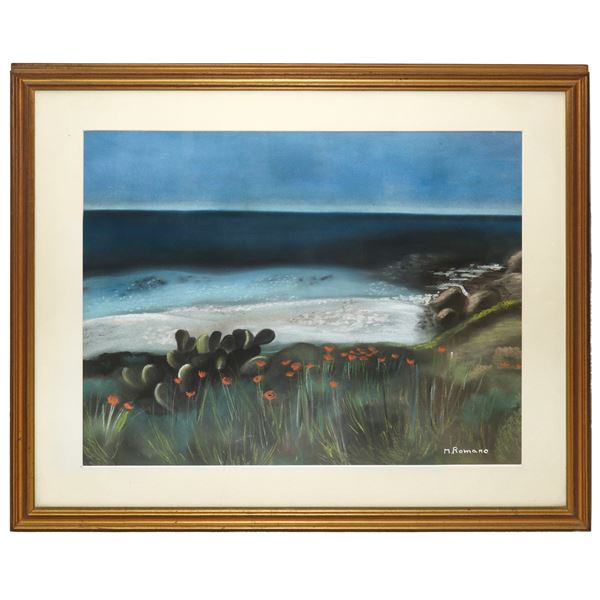 Mario  Romano - Sea cliff with prickly pears and poppies