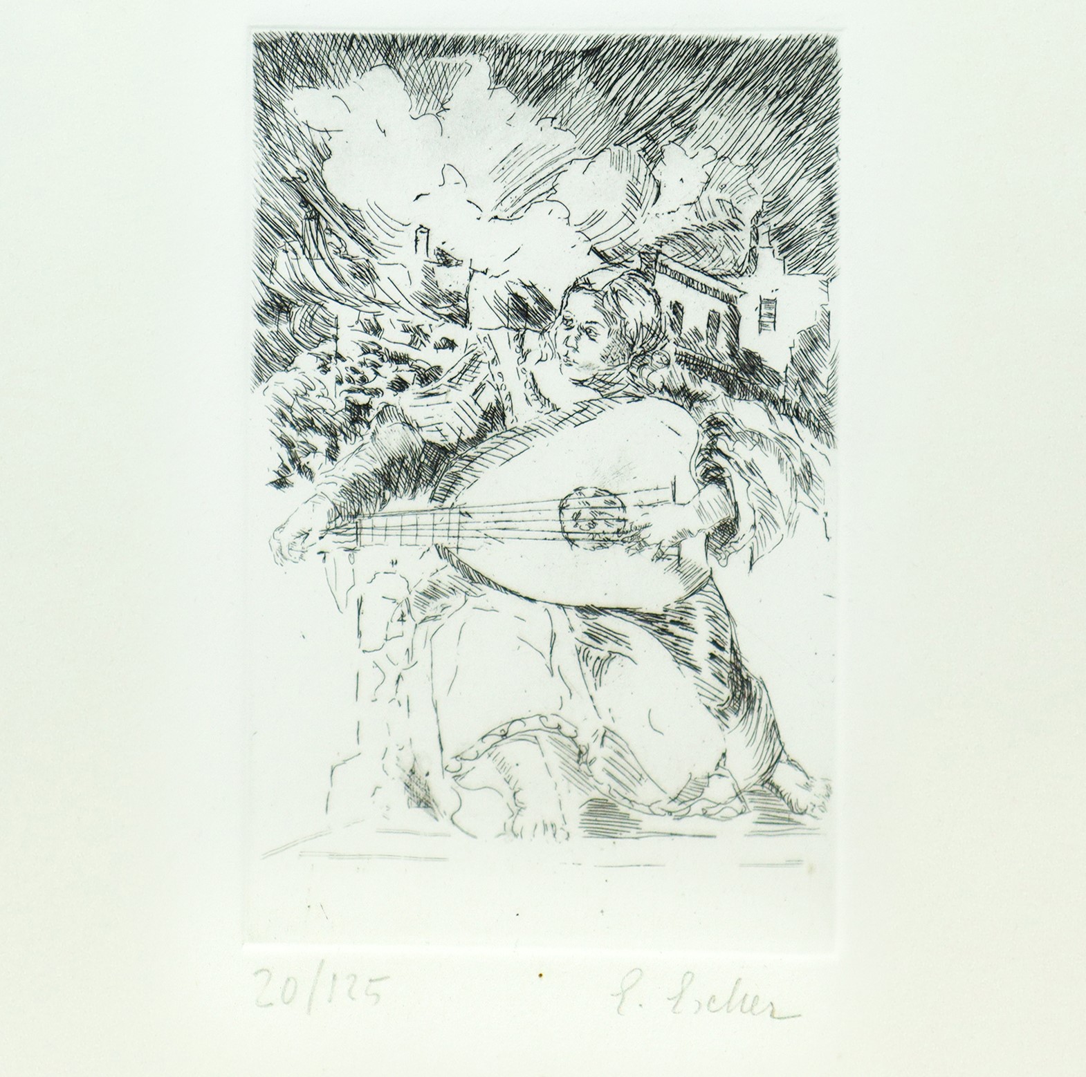Emma Escher - Angelo musicante, incisione