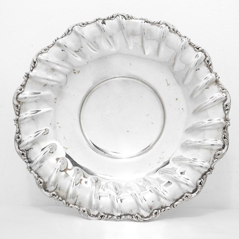 Alzata centrotavola in argento 800 con bordo smerlato