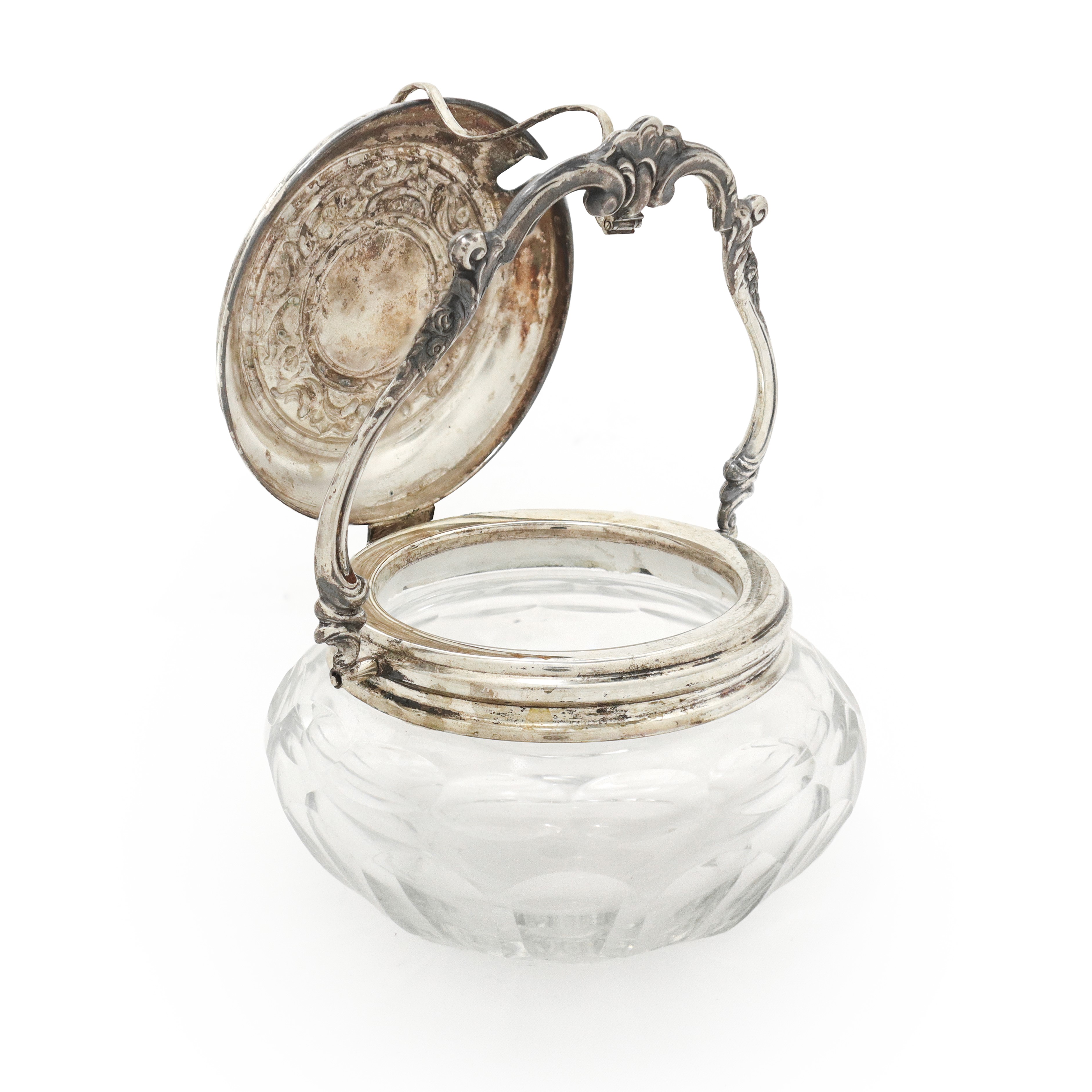 Formaggiera con base in vetro e coperchio in argento 800 con chiusura ermetica