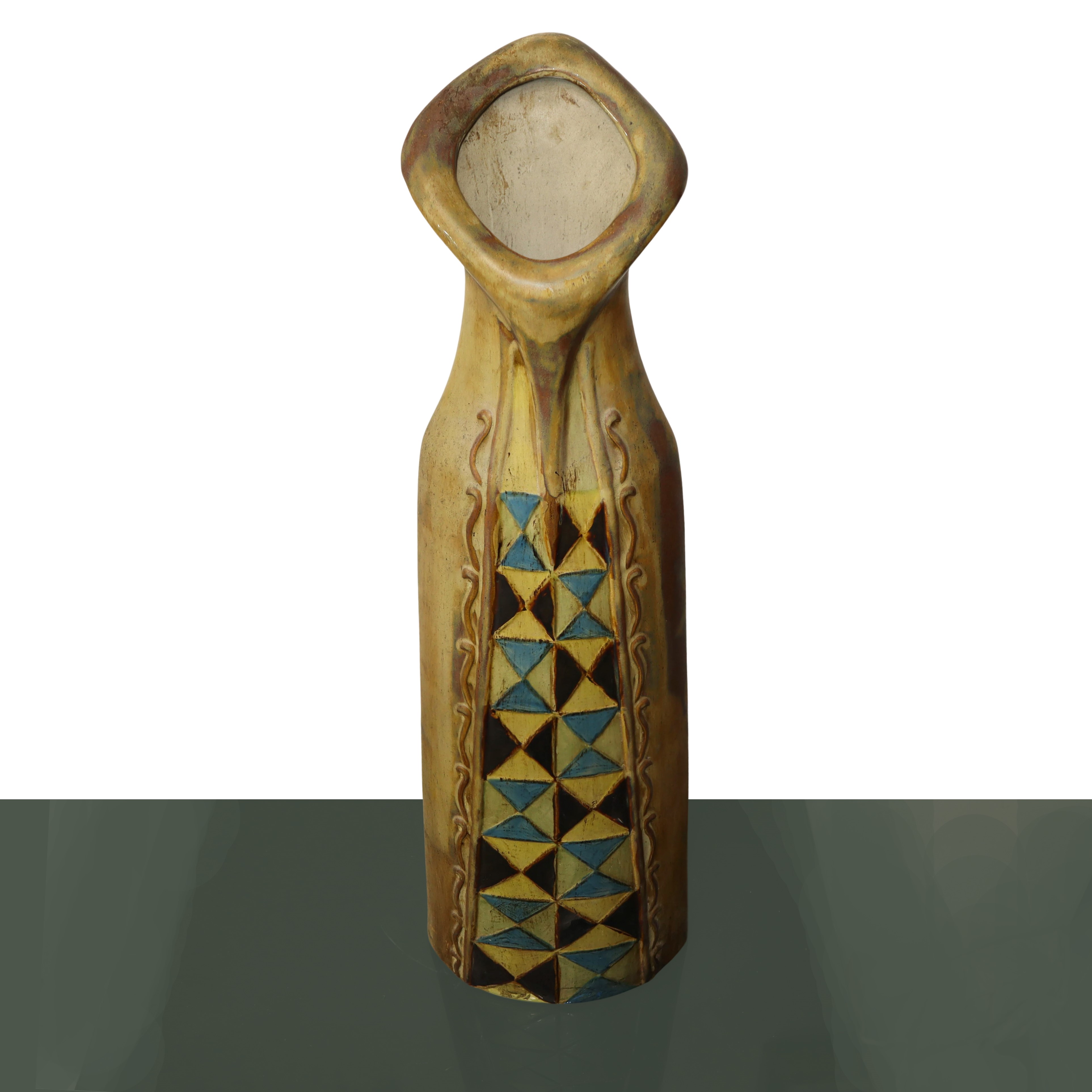 Tillmans Keramiks Svezia - Vaso in Terracotta a Graffiti Policromi sul Fronte