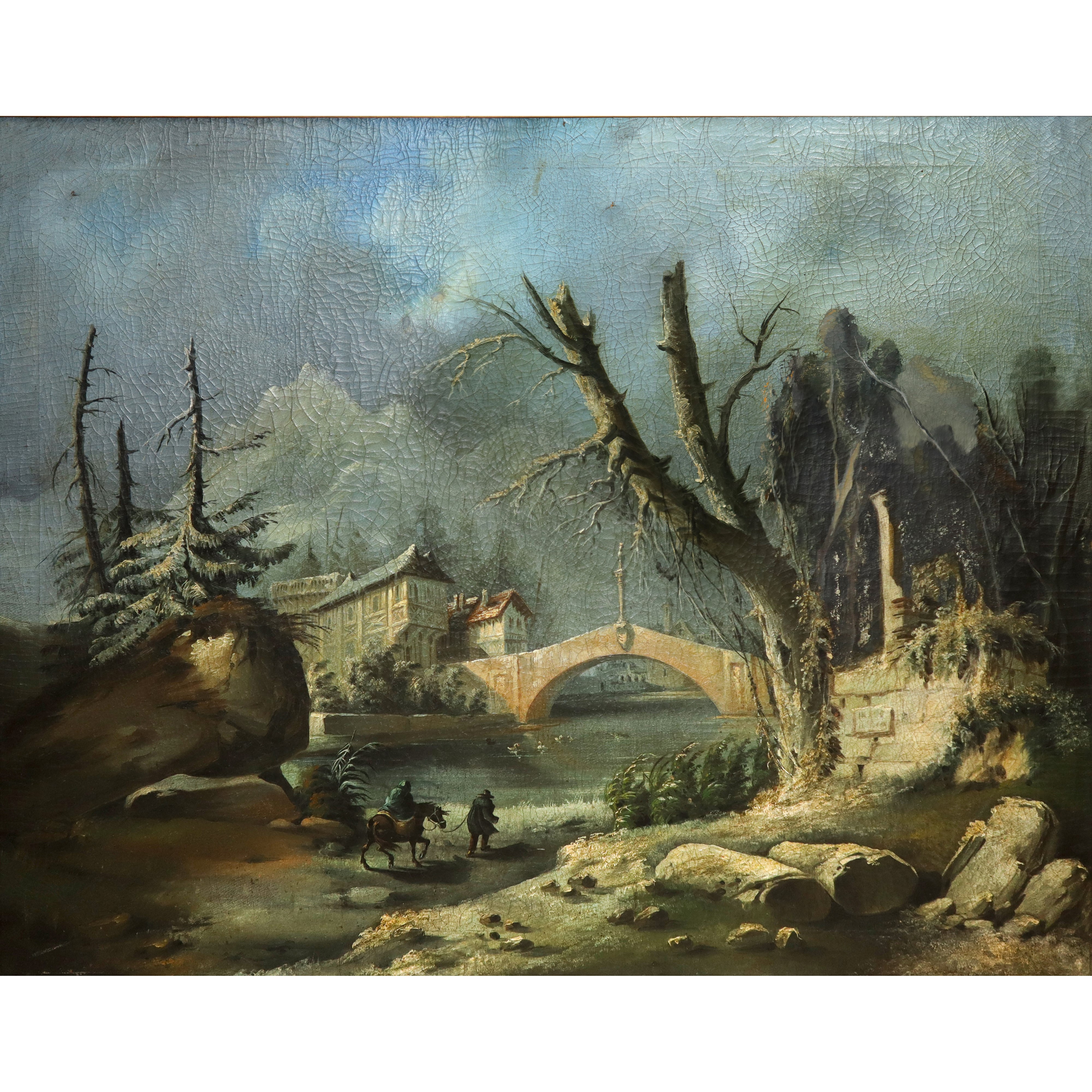 Paesaggio con ponte e personaggi