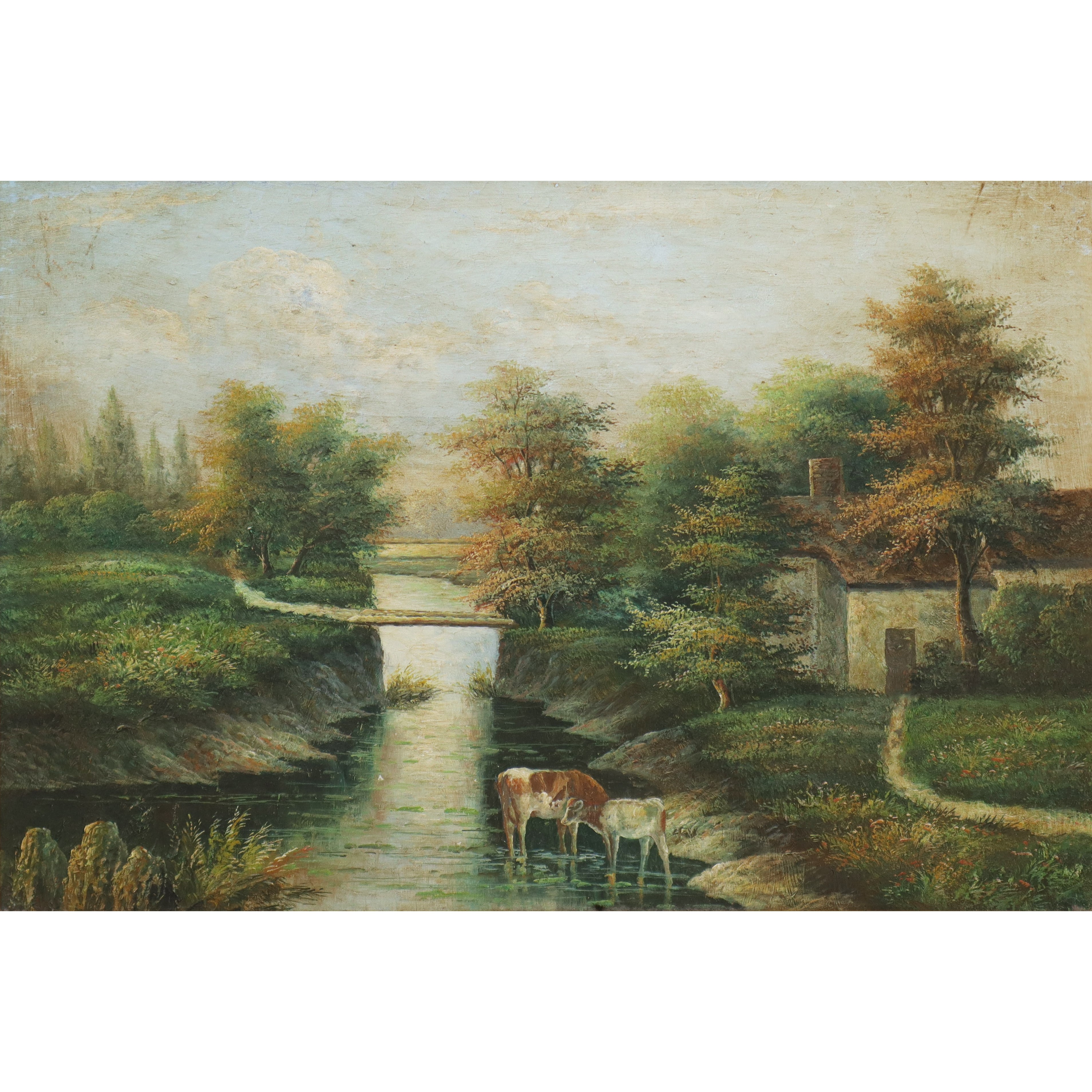 Paesaggio fluviale con buoi