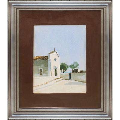 Paesaggio con chiesa, acquarello su cartoncino (XX secolo)