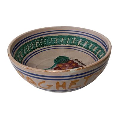 Ciotola per Spaghettata in Maiolica Policroma con Disegno di Grappolo All'interno