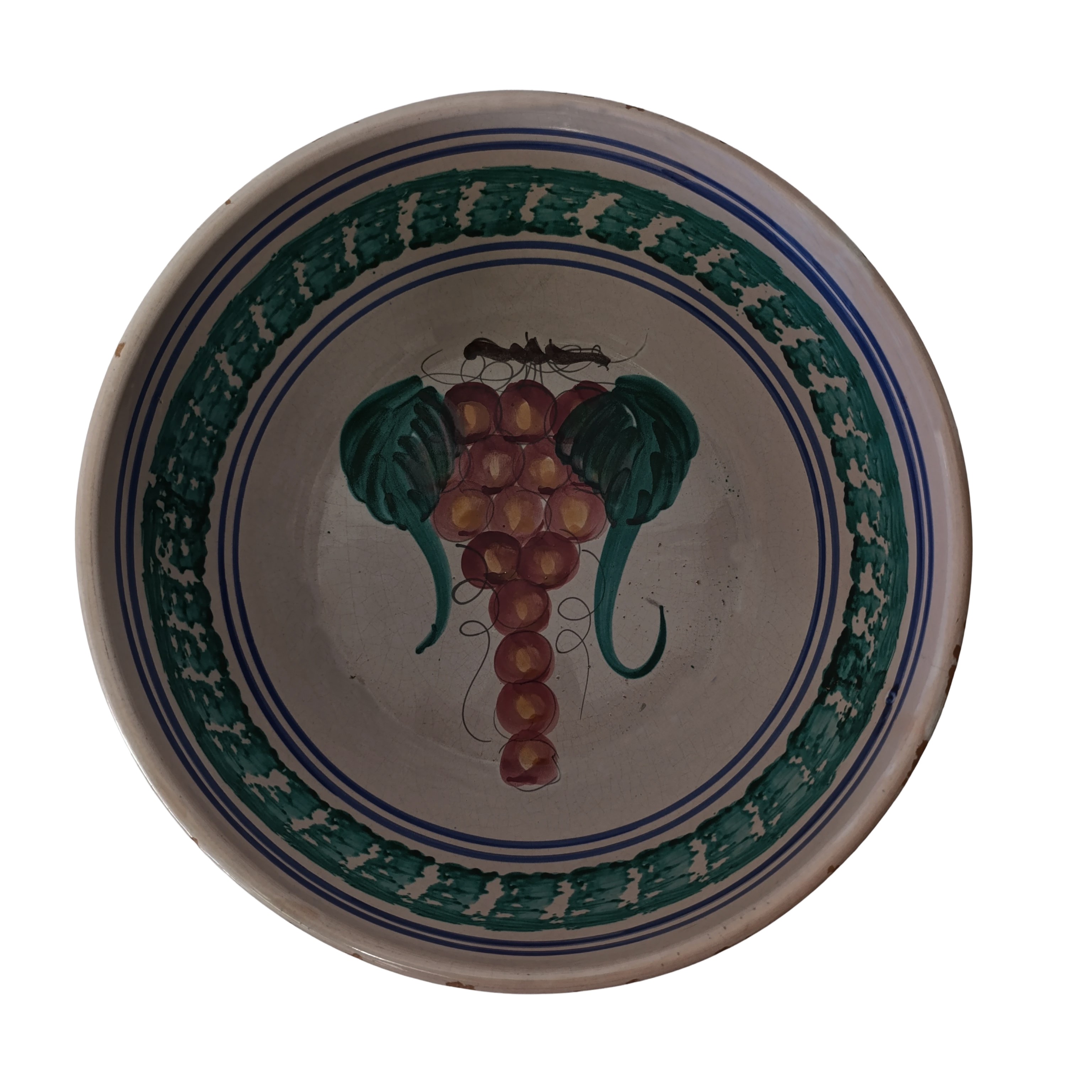Ciotola per spaghettata, maiolica policroma con disegno di grappolo, XX secolo