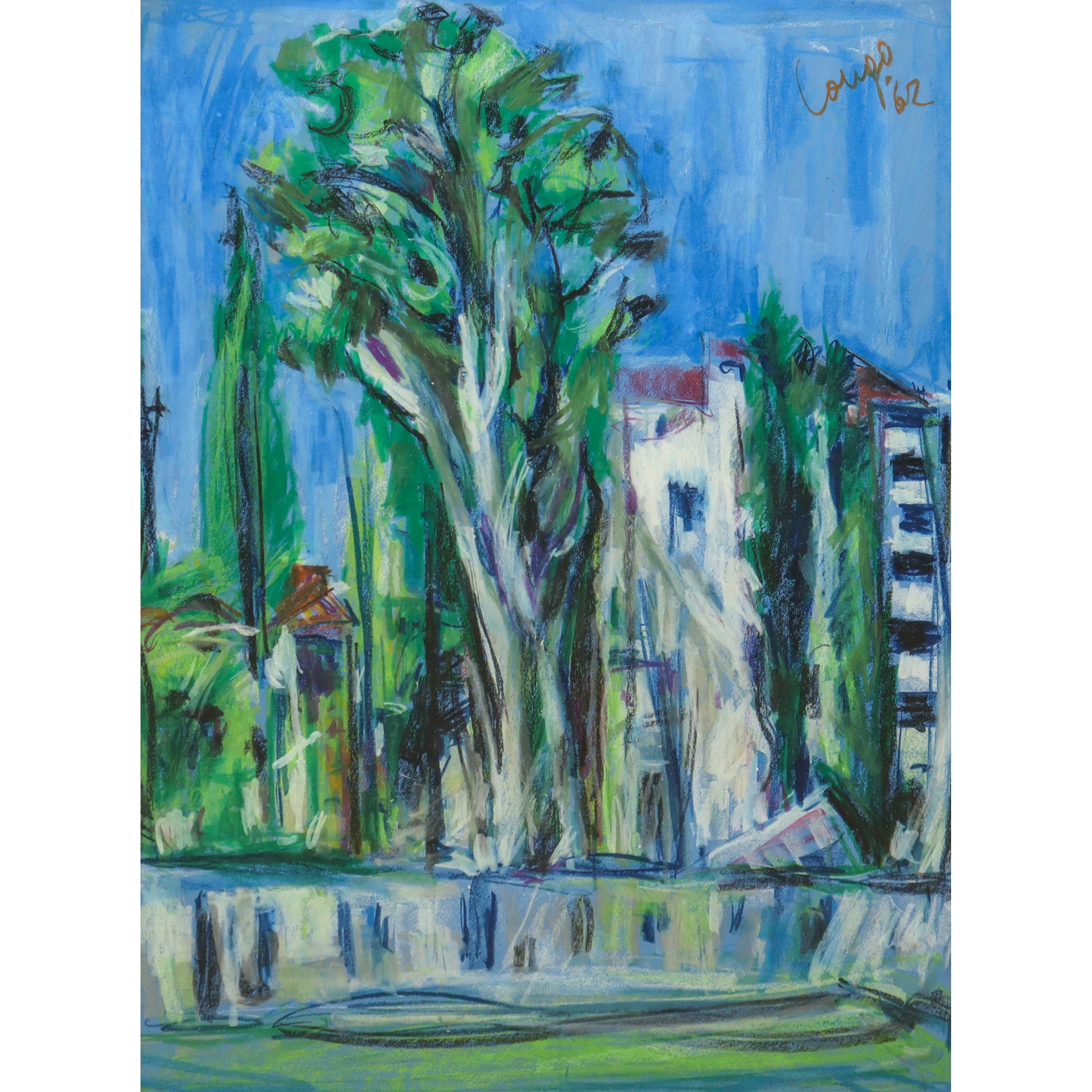 Gaetano Longo - Paesaggio con palazzi e alberi