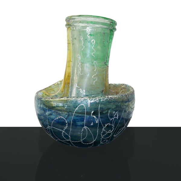 Sculptural vase in polychrome Murano glass