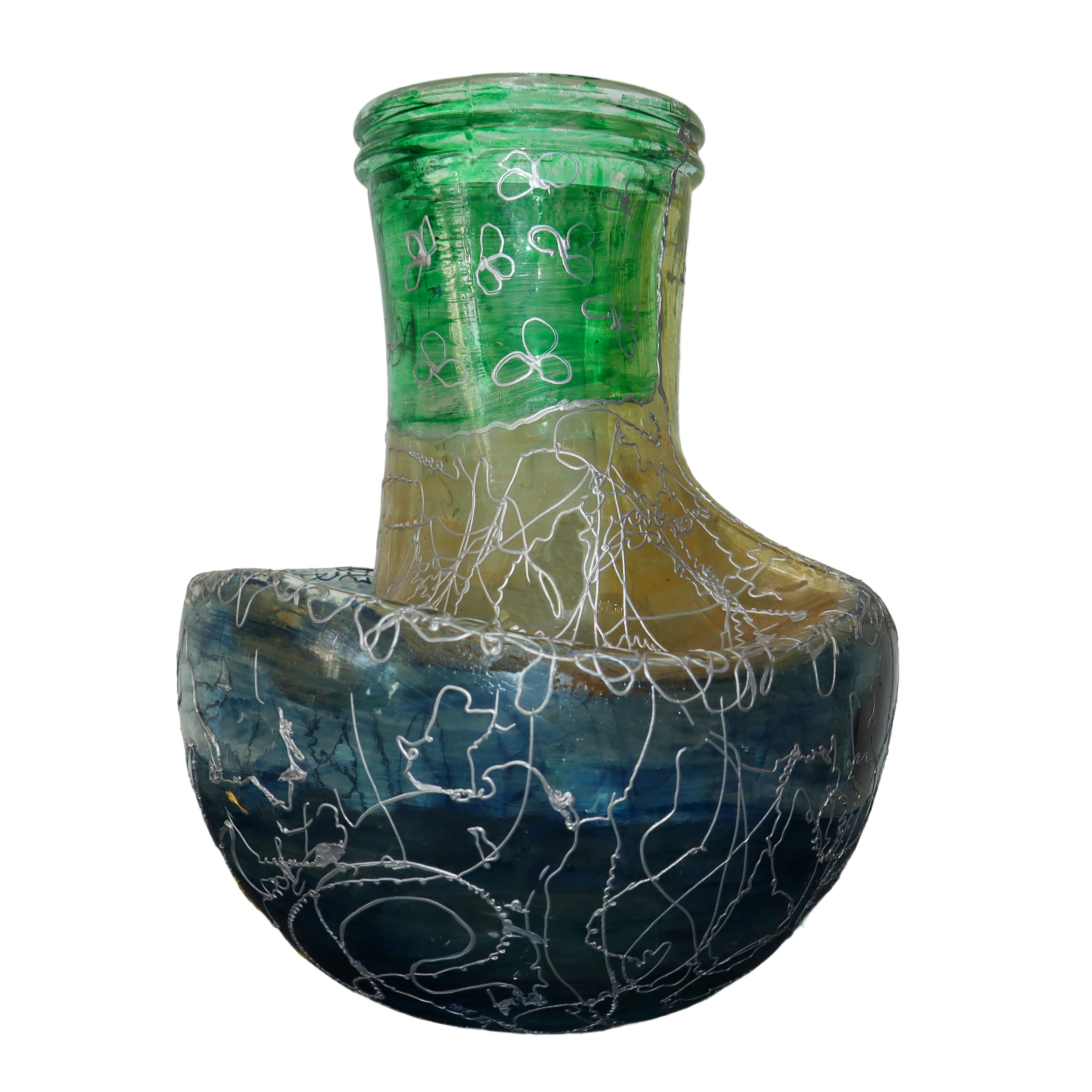 Vaso scultoreo in vetro di murano policromo
