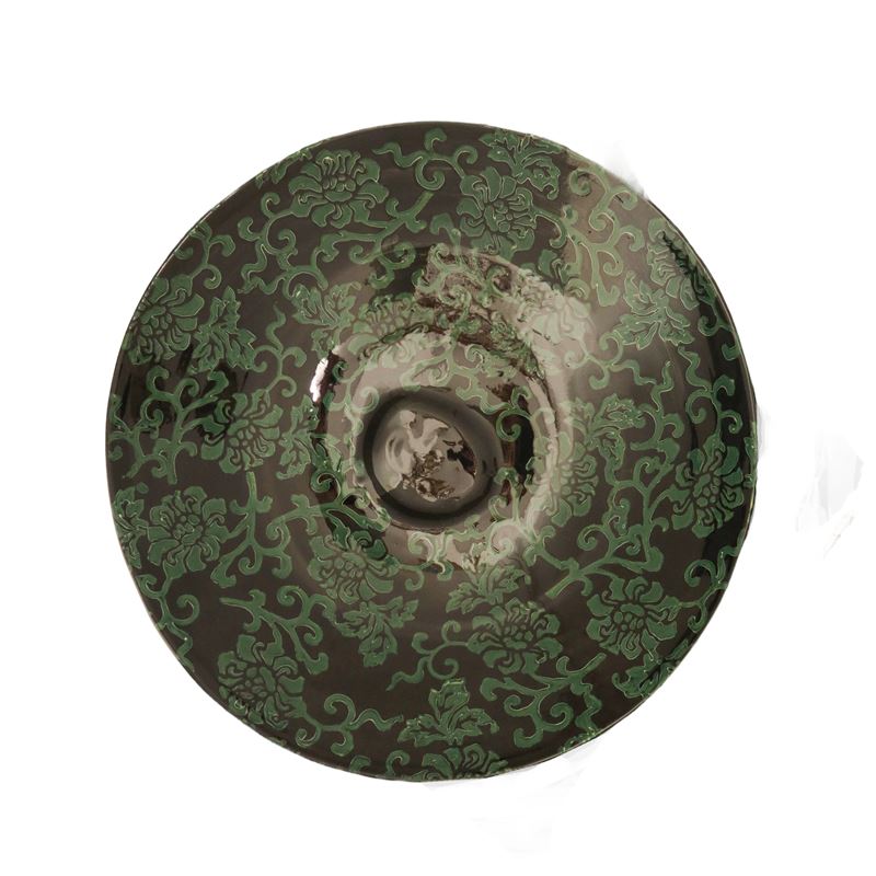 Sia Home Design - Piatto in Maiolica a Motivi Floreali Verdi su Base Nera