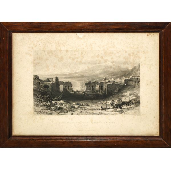 N°2 Incisioni: Etna e teatro greco di Taormina