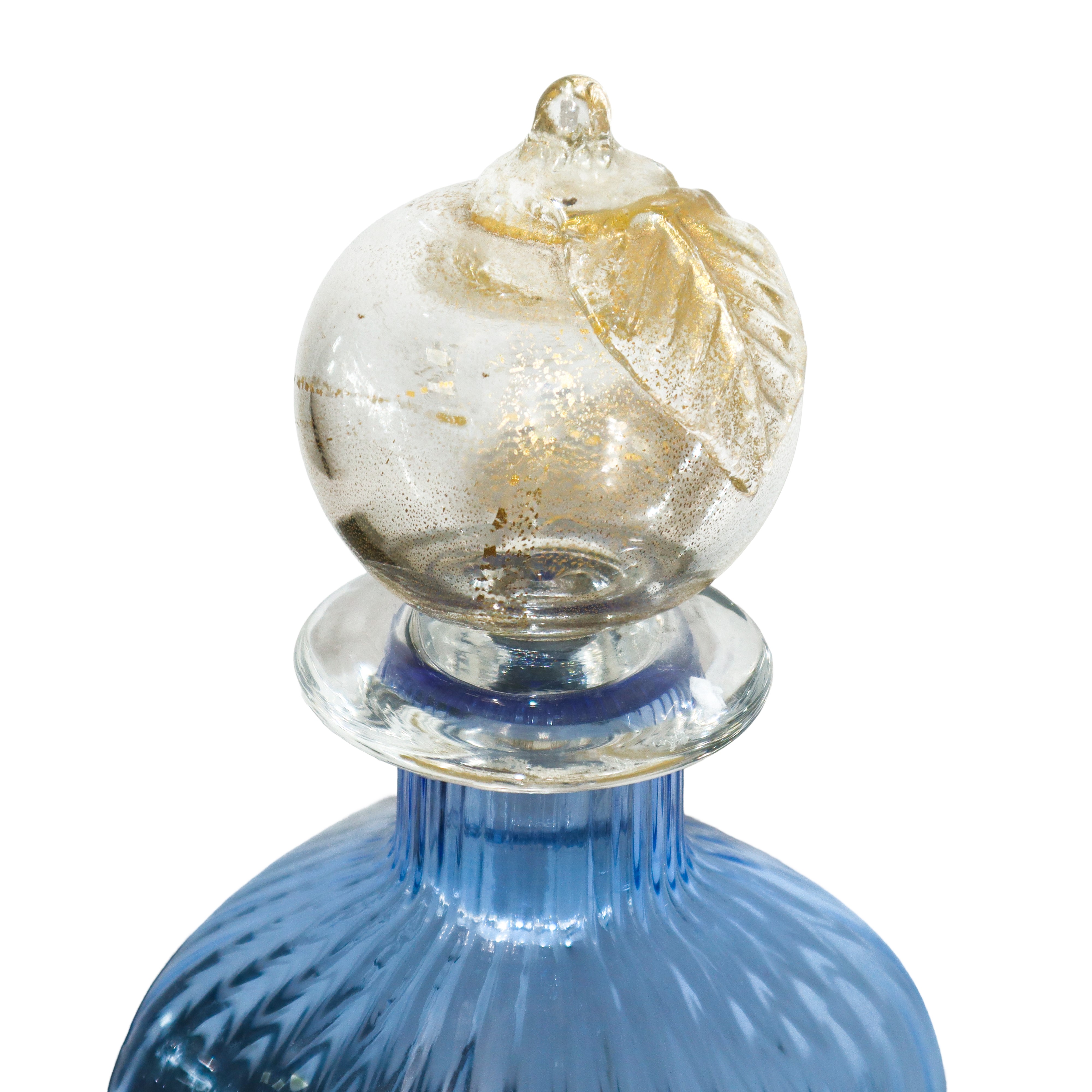 Coppia di Bottiglie con Tappo a Guisa di Frutto in Vetro di Murano