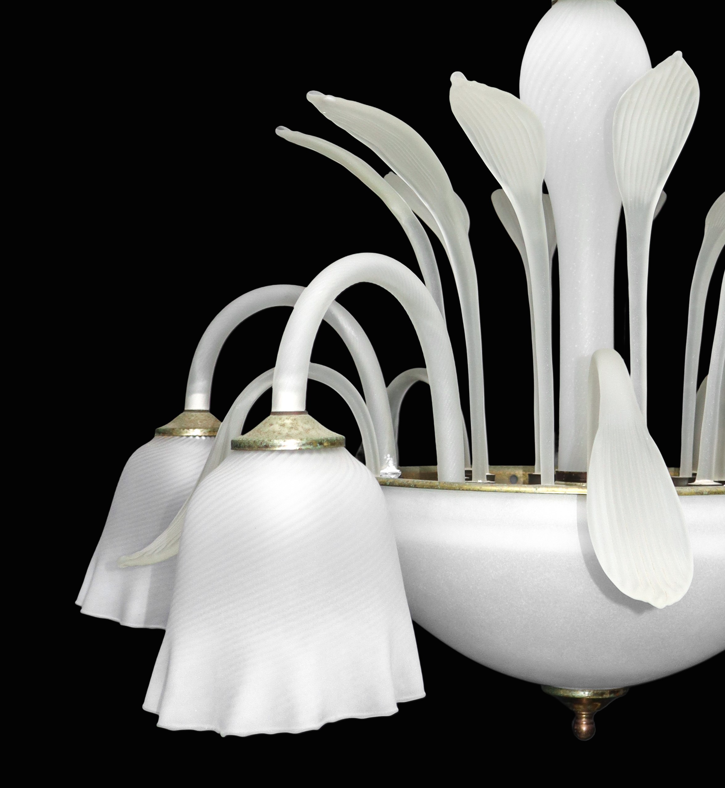 Lampadario in vetro di murano bianco satinato a 5 luci