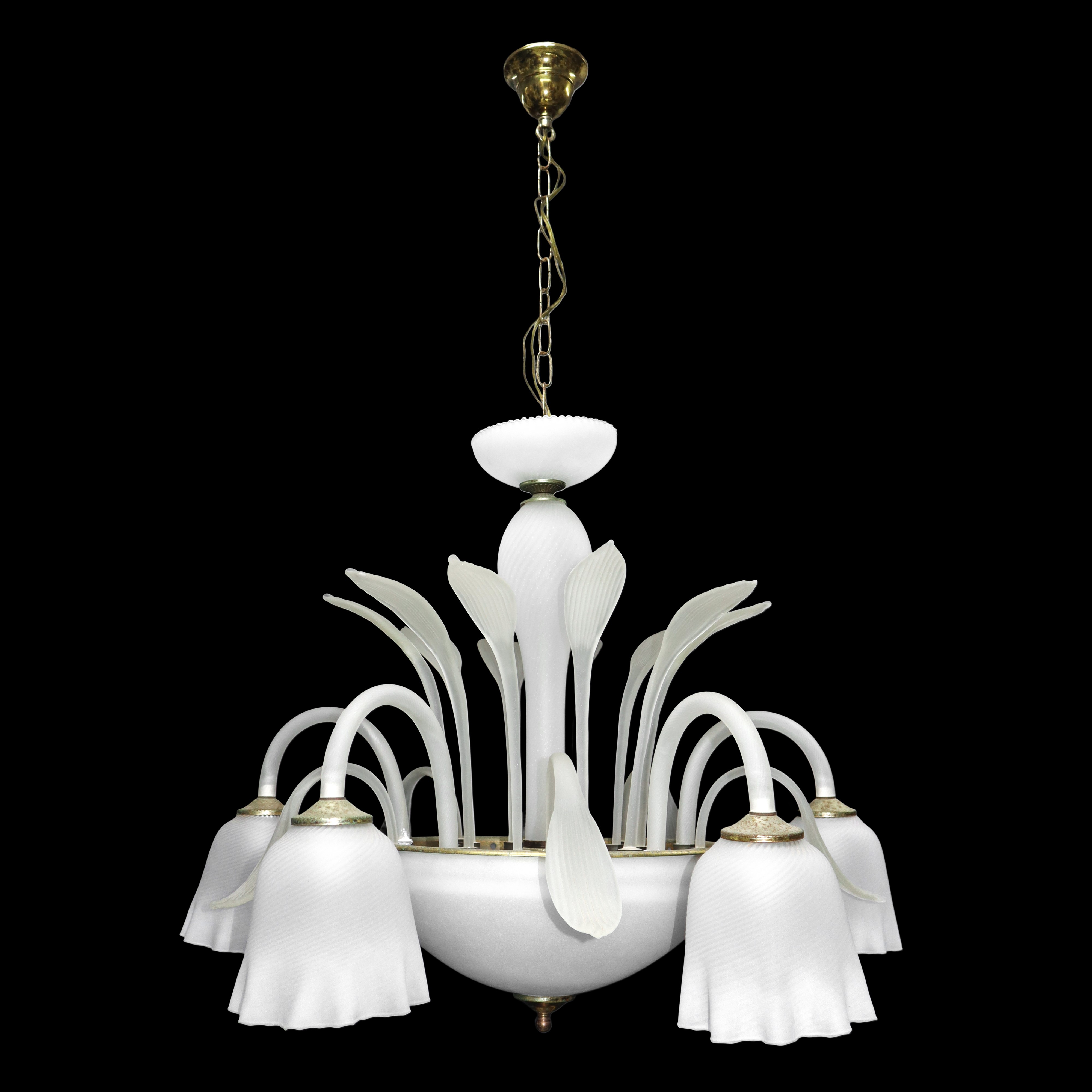 Lampadario in vetro di murano bianco satinato a 5 luci