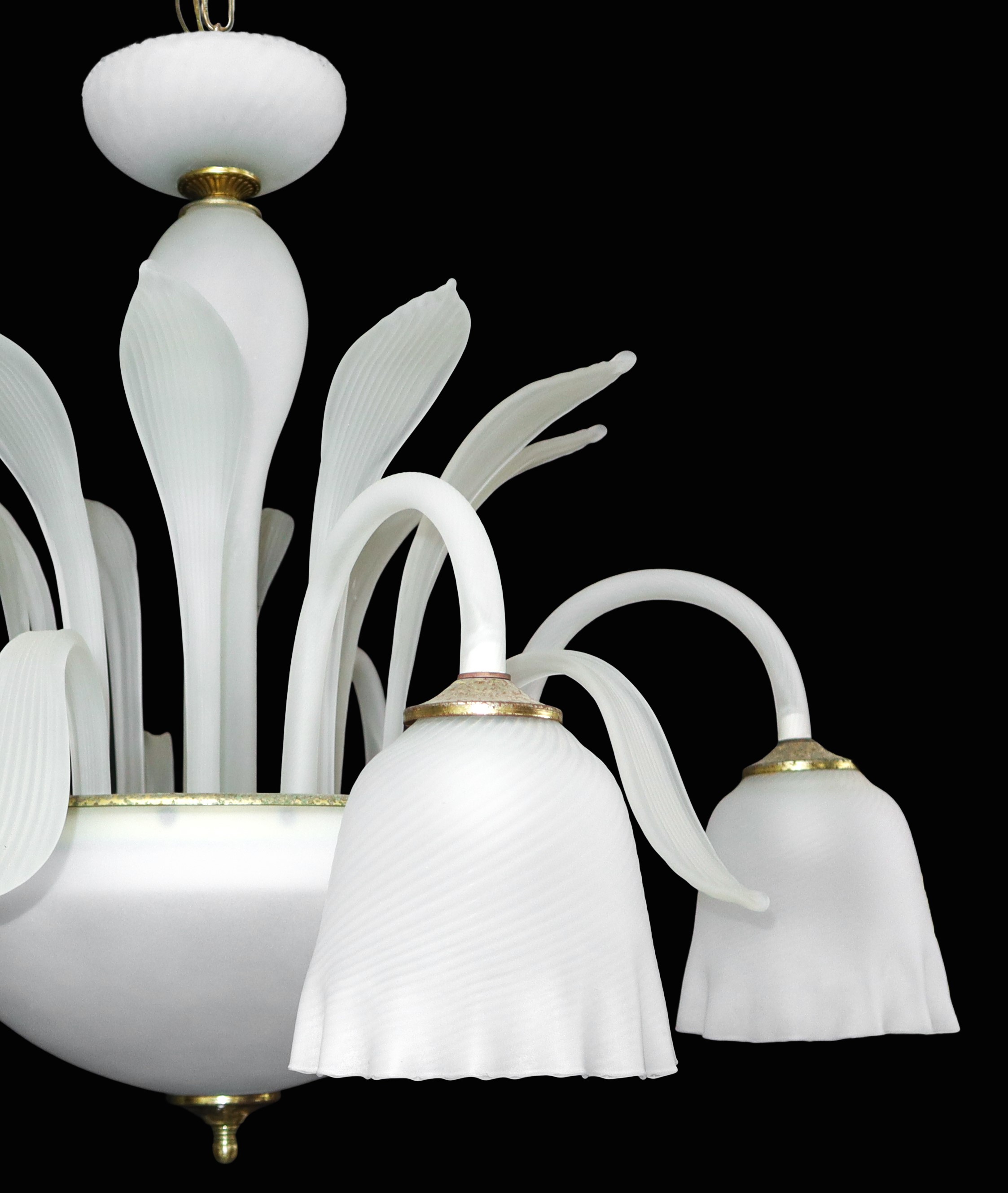 Lampadario in Vetro di Murano Bianco Satinato a 5 Luci