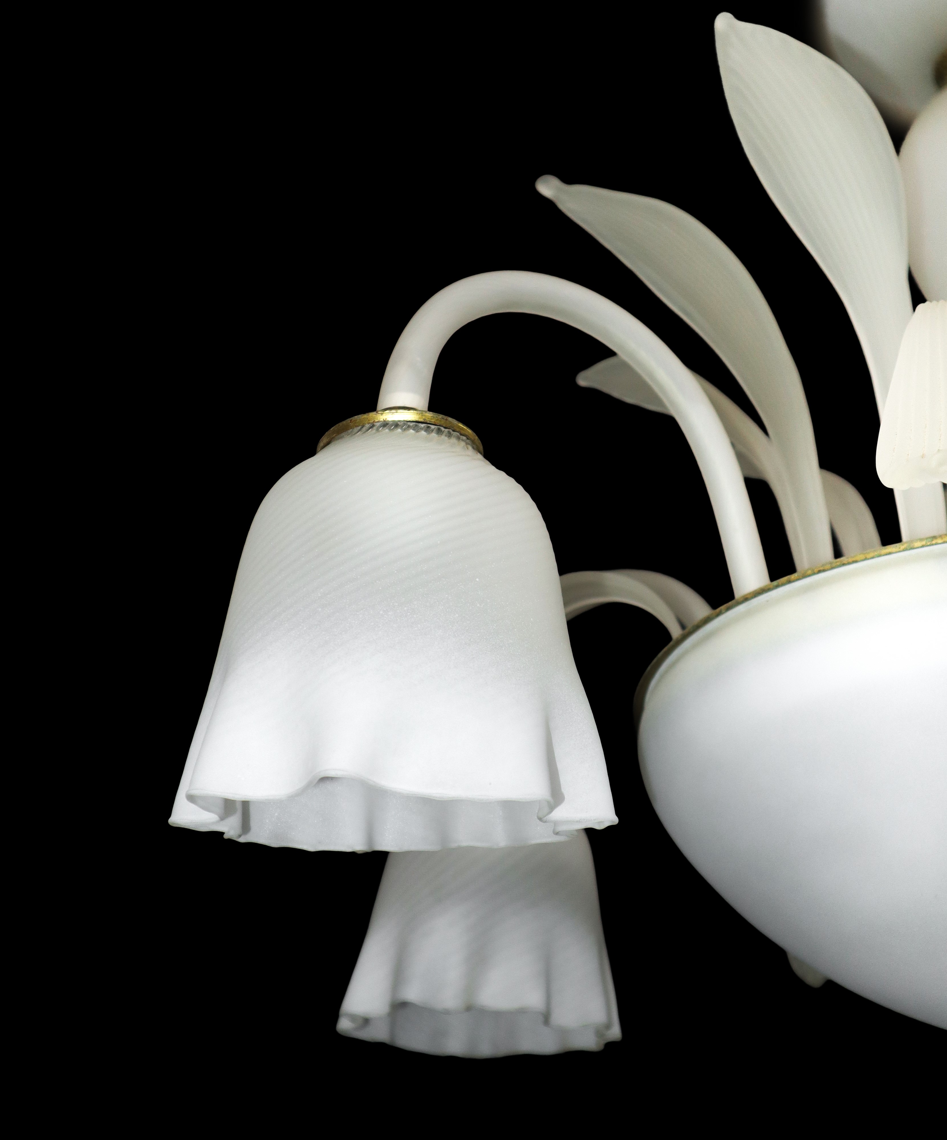 Lampadario in Vetro di Murano Bianco Satinato a 5 Luci