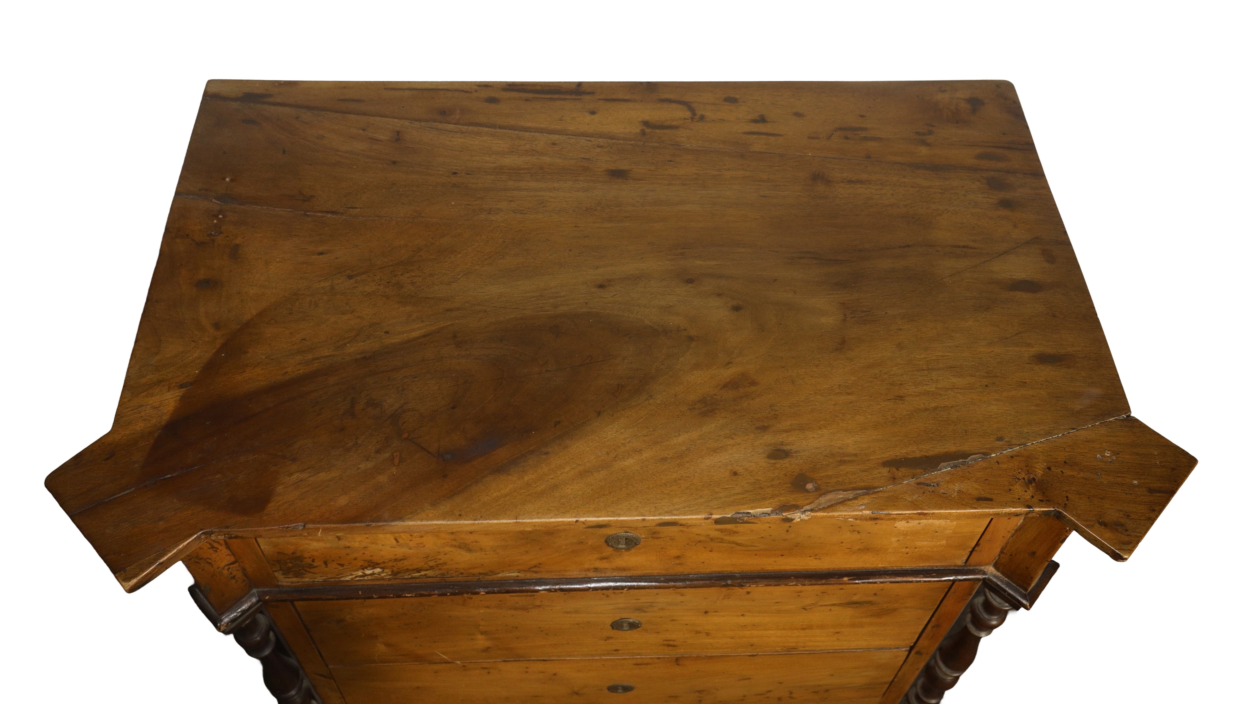Piccolo Cassettone in Legno di Noce con 4 Cassetti e Colonne ai Lati