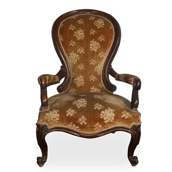 Rosewood and velvet armchair