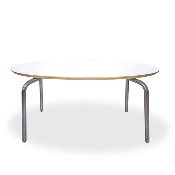 Mark Newson per Cappellini Design - Tavolo ovale con piano in legno bianco e piedi in metallo