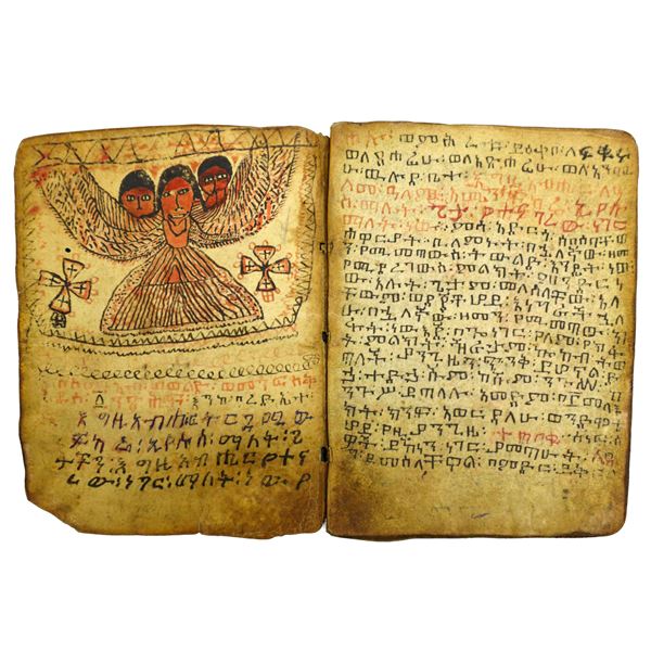 Very ancient small religious book in parchment manuscript in the Ethiopian Coptic Ge&#39;ez language