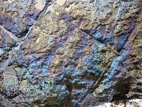 Collection "MAN MADE" 2010, digital, 31x48, Digital Fine Art print on photo paper mat, Sicily: Oil spots on lava stone tiles, detail