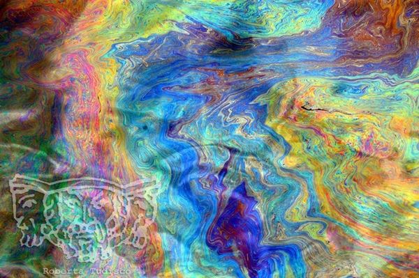 Collection "OIL" 2008, digital, 30x47, Digital Fine Art print on photo paper mat, Sicily: reflections on water with oil in the port of Ognina, Catania