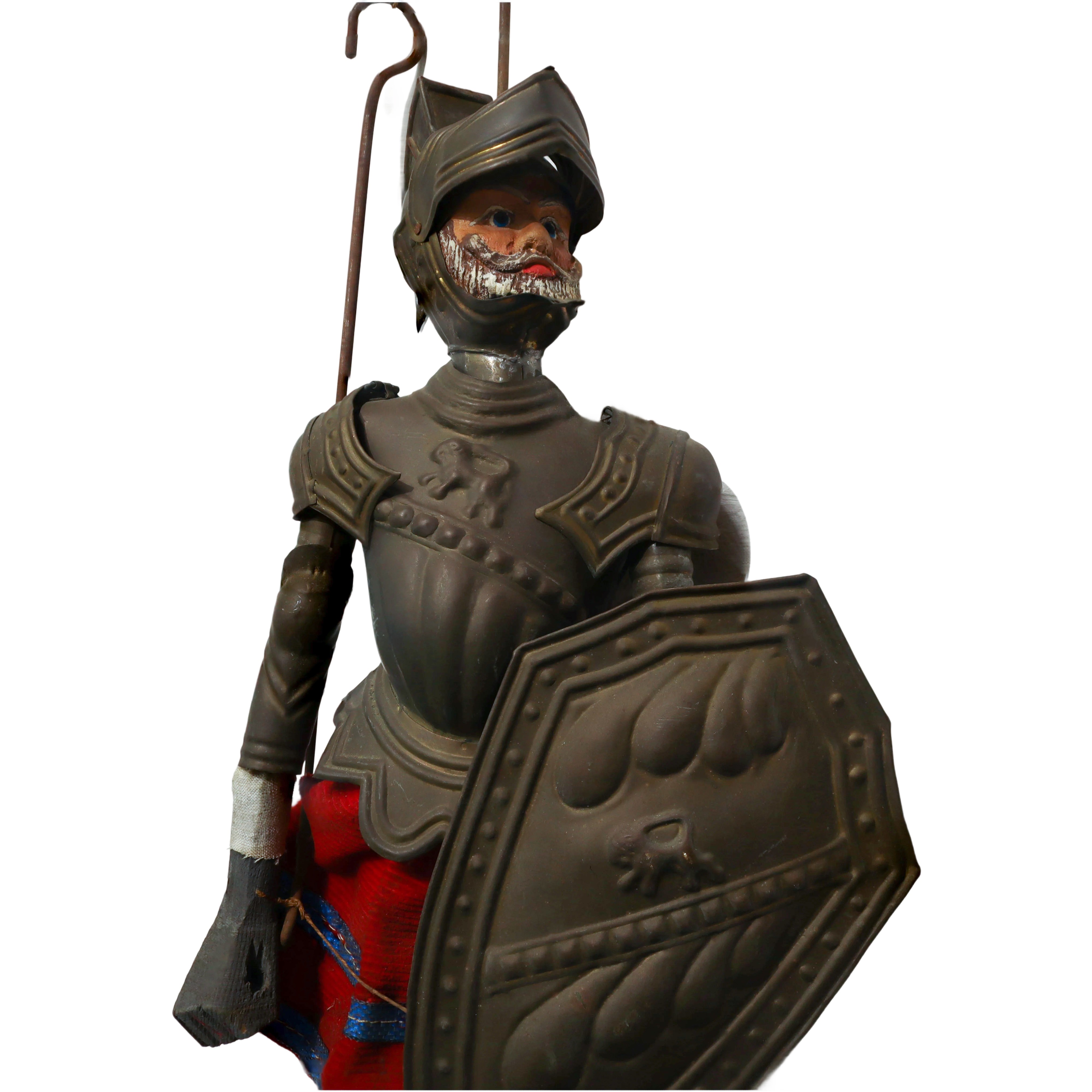 N°2 Pupi siciliani paladini con armatura in lamierino stampato e abiti in tessuto